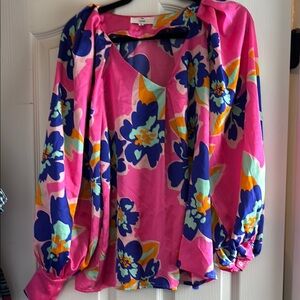 Entro Pink Graphic Blouse with Relaxed Sleeves